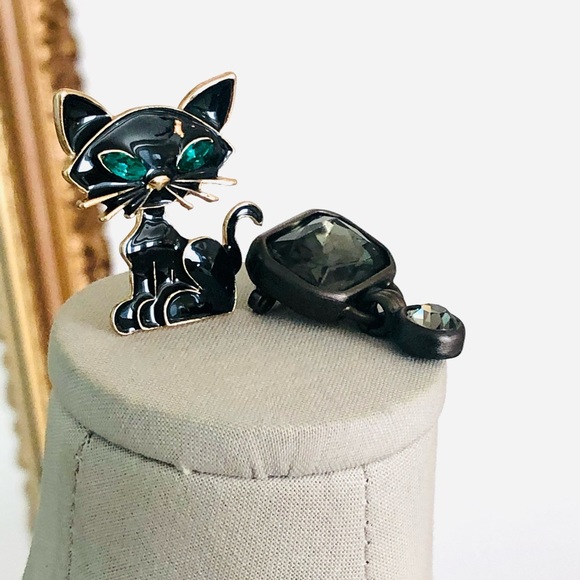 Vintage Black Cat brooch & Crystal Unique Deco Brooch - Picture 10 of 11
